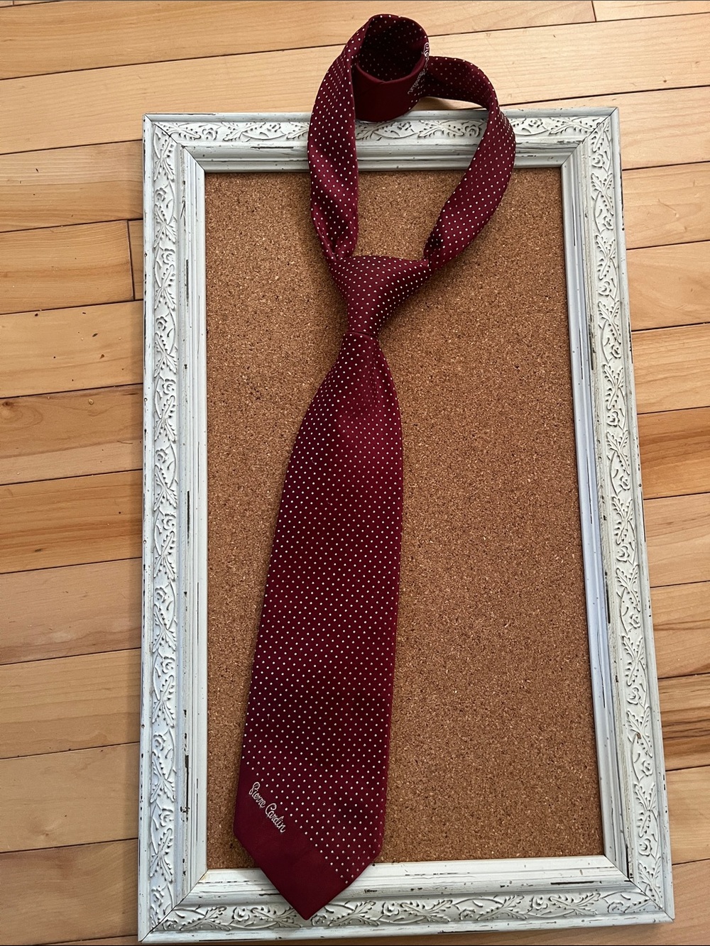 Men's Polka Dot Burgundy Tie - Classic Formal Accessory. Pierre Cardin Paris